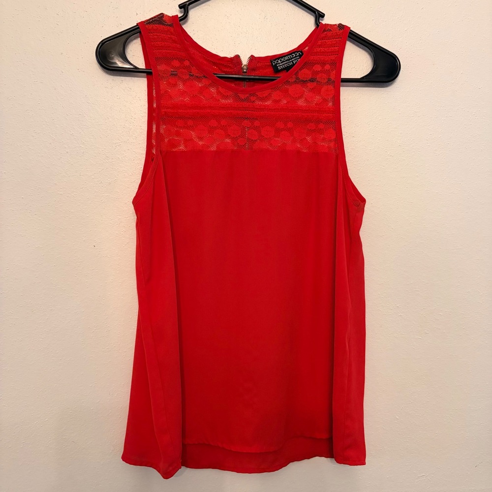 Papermoon Blouse Womens SP Red  Lace Yoke Sleeveless Zipper PPM1852